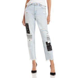 Blank NYC Oversized Distressed Crop Patchwork Jeans 31.5 Waist NWT